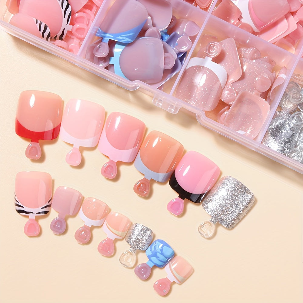 288pcs Solid Color Toenails Press On Nails Full Cover Nails Mixed Acrylic False Nails, Comes with Reusable Organizer Nail Supplies, Nail Art for DIY Daily Work, Study And Party Use SEND for Women